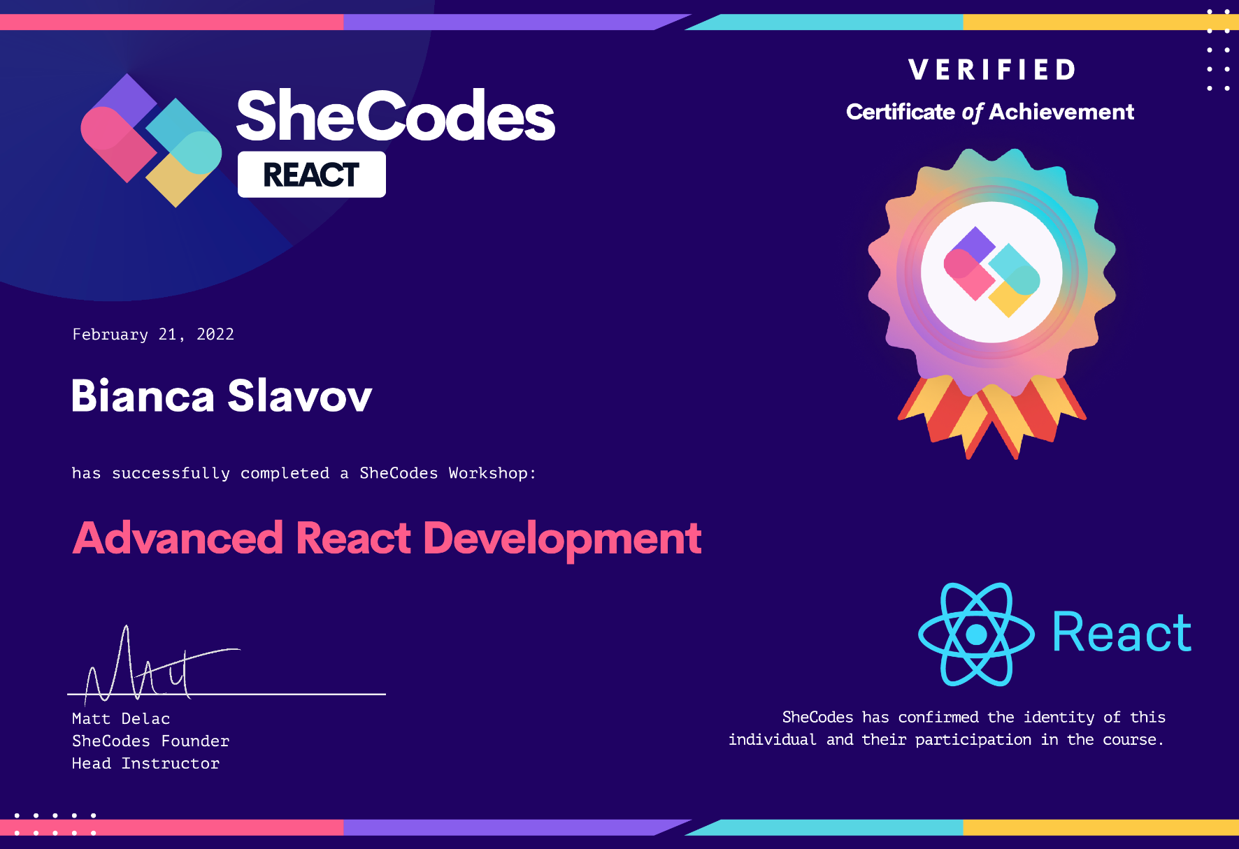 React Development certificate